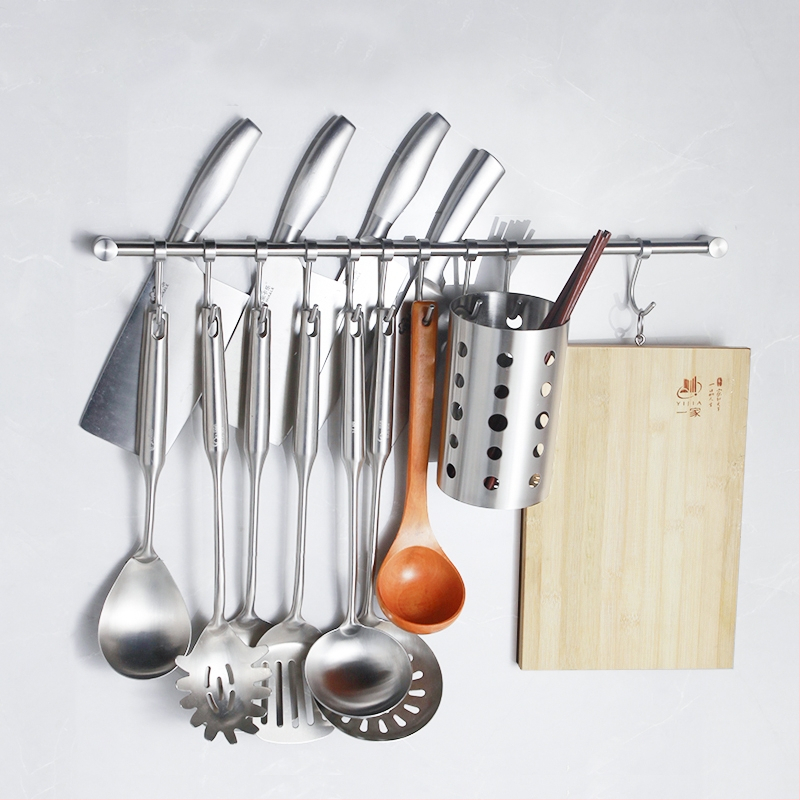 Virtuves sienas plaukts ar pakaramām, no 304 nerūsējošā tērauda, birstēts pārklājums, mūsdienīgs minimālistisks stils, svars 412 g