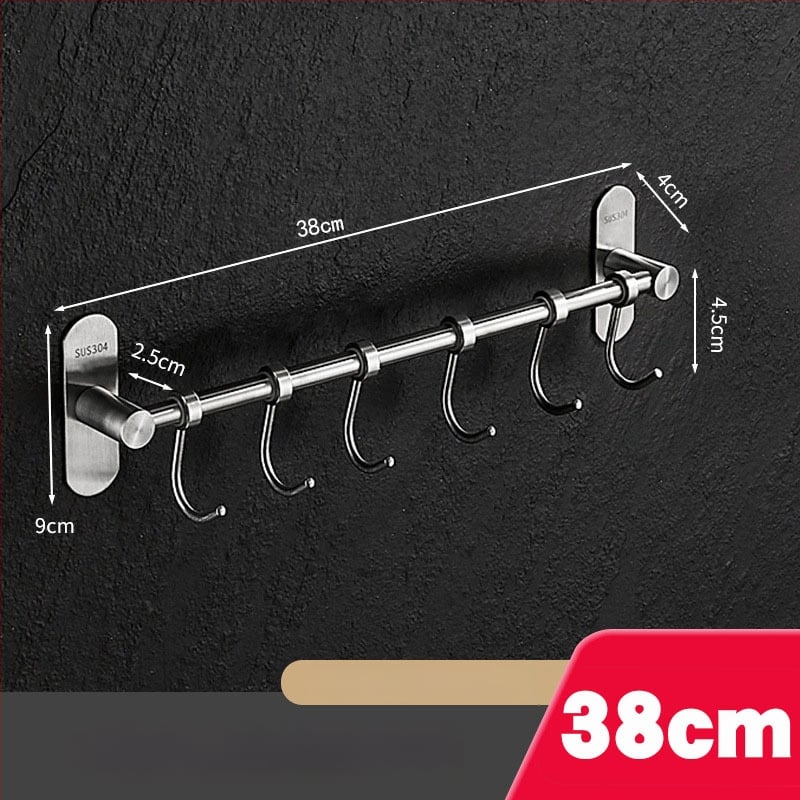 Virtuves sienas plaukts ar pakaramām, no 304 nerūsējošā tērauda, birstēts pārklājums, mūsdienīgs minimālistisks stils, svars 412 g