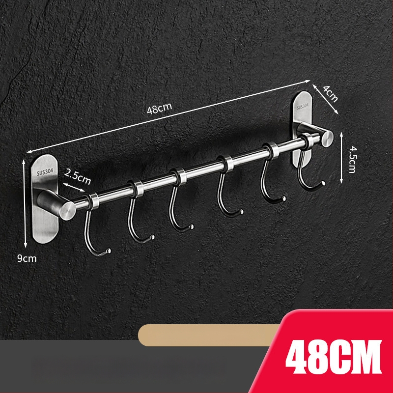 Virtuves sienas plaukts ar pakaramām, no 304 nerūsējošā tērauda, birstēts pārklājums, mūsdienīgs minimālistisks stils, svars 412 g