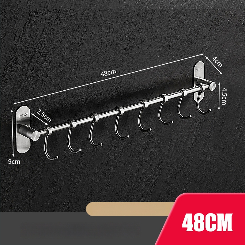 Virtuves sienas plaukts ar pakaramām, no 304 nerūsējošā tērauda, birstēts pārklājums, mūsdienīgs minimālistisks stils, svars 412 g