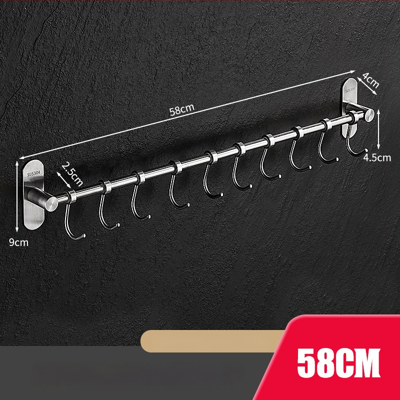 Virtuves sienas plaukts ar pakaramām, no 304 nerūsējošā tērauda, birstēts pārklājums, mūsdienīgs minimālistisks stils, svars 412 g