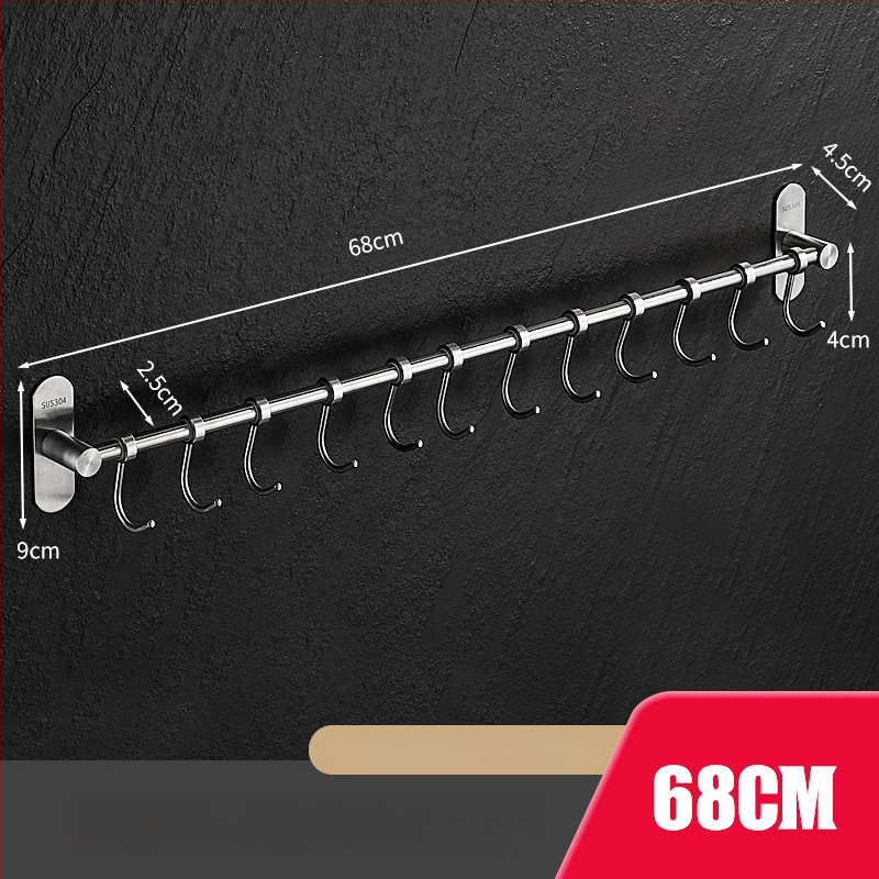 Virtuves sienas plaukts ar pakaramām, no 304 nerūsējošā tērauda, birstēts pārklājums, mūsdienīgs minimālistisks stils, svars 412 g