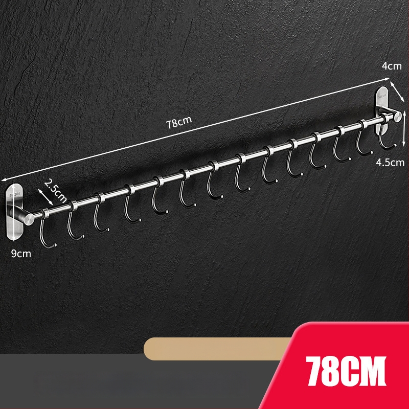 Virtuves sienas plaukts ar pakaramām, no 304 nerūsējošā tērauda, birstēts pārklājums, mūsdienīgs minimālistisks stils, svars 412 g