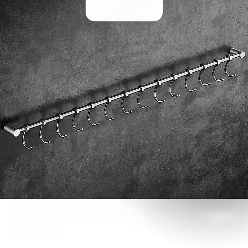 Virtuves sienas plaukts ar pakaramām, no 304 nerūsējošā tērauda, birstēts pārklājums, mūsdienīgs minimālistisks stils, svars 412 g