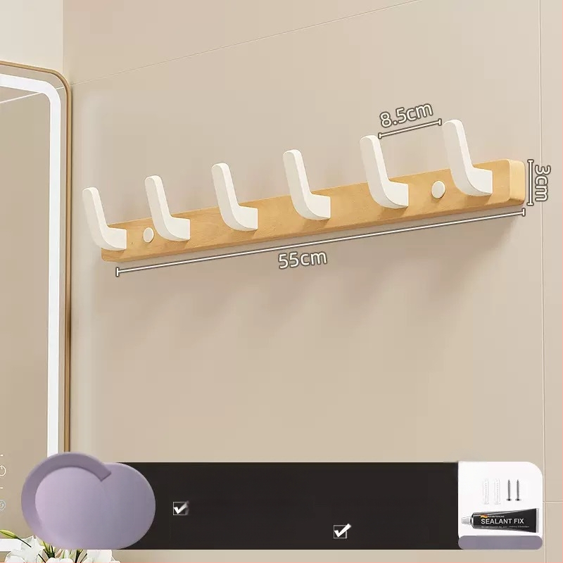 Koka sienas pakaramais ar vienu āķi, gaišs luksusa stils; materiāli: koks un plastmasa; maksimālais slogs 10 kg; uzstādīšana caur urbumu