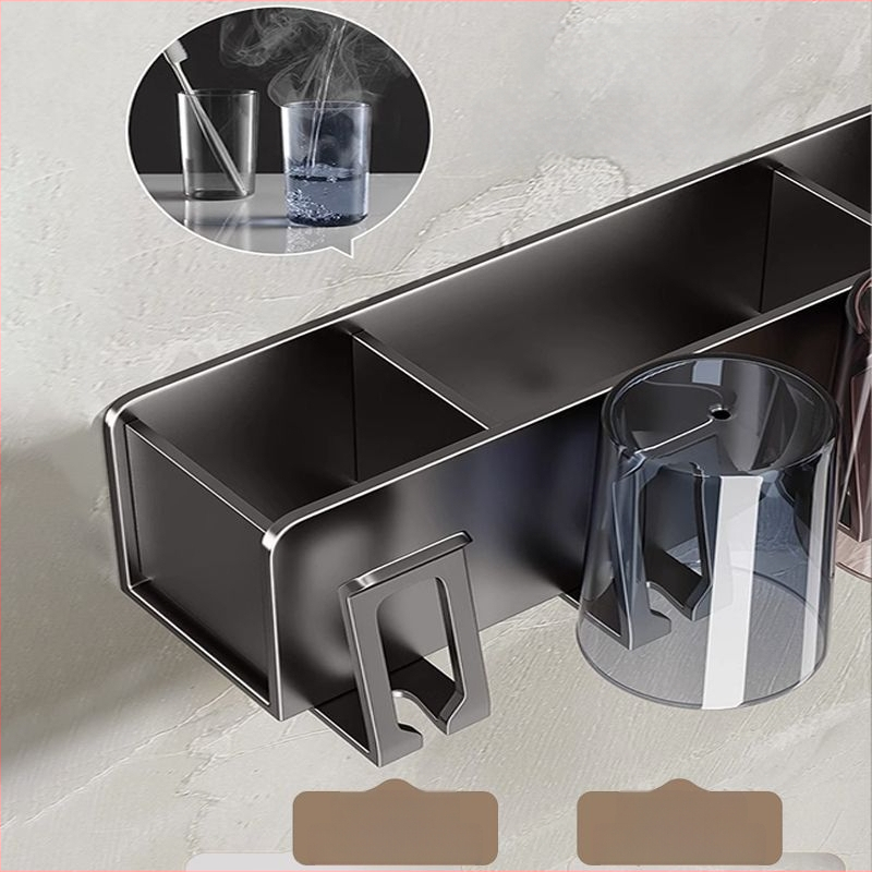 Zobu birstes turētājs, sienas montāža, bez urbšanas, alumīnijs, 2-3-4 nodalījumi, ar drukātu logotipu