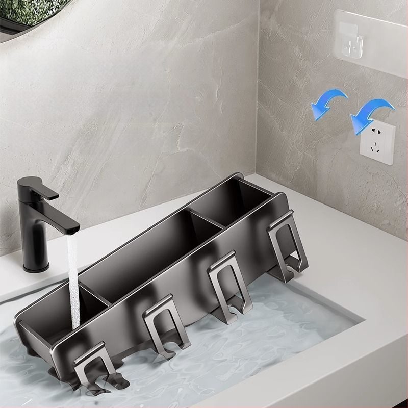 Zobu birstes turētājs, sienas montāža, bez urbšanas, alumīnijs, 2-3-4 nodalījumi, ar drukātu logotipu