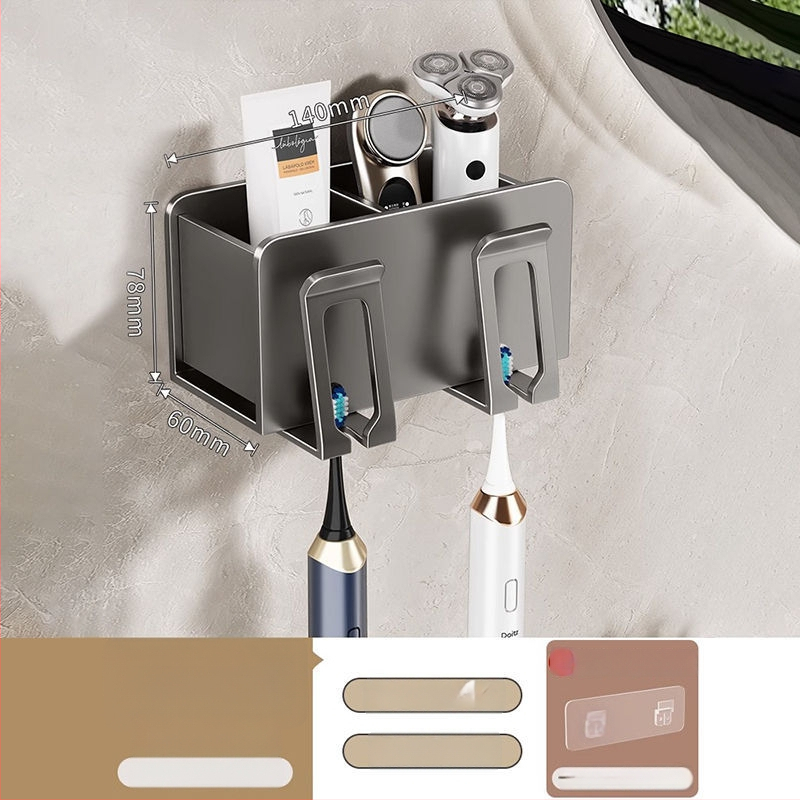 Zobu birstes turētājs, sienas montāža, bez urbšanas, alumīnijs, 2-3-4 nodalījumi, ar drukātu logotipu