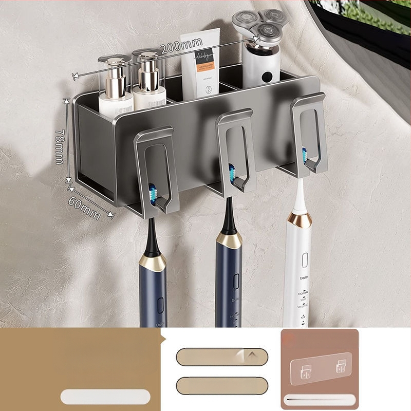 Zobu birstes turētājs, sienas montāža, bez urbšanas, alumīnijs, 2-3-4 nodalījumi, ar drukātu logotipu