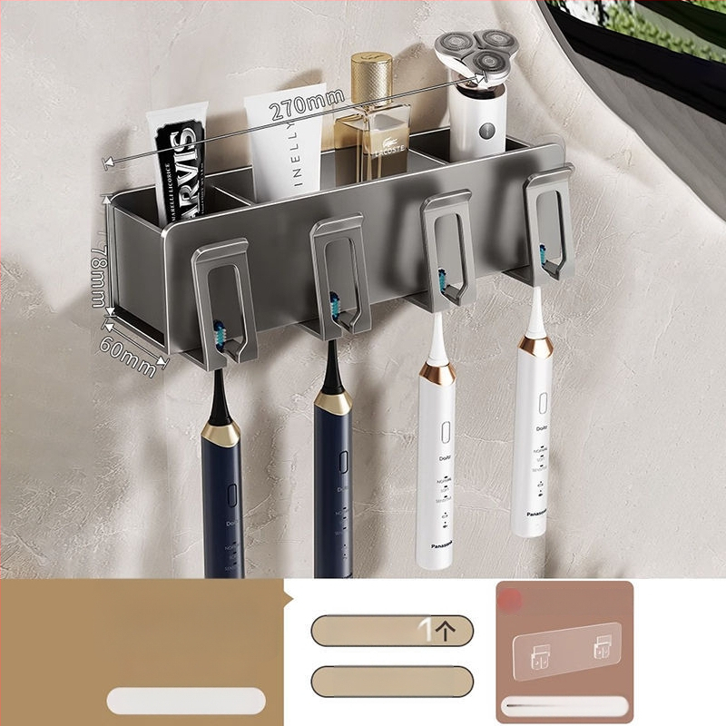 Zobu birstes turētājs, sienas montāža, bez urbšanas, alumīnijs, 2-3-4 nodalījumi, ar drukātu logotipu