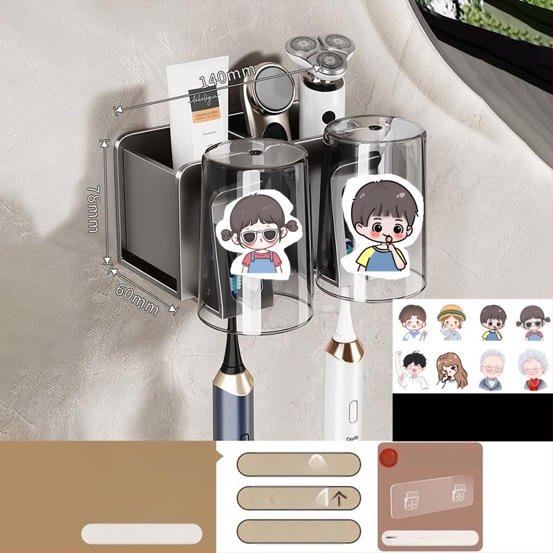 Zobu birstes turētājs, sienas montāža, bez urbšanas, alumīnijs, 2-3-4 nodalījumi, ar drukātu logotipu