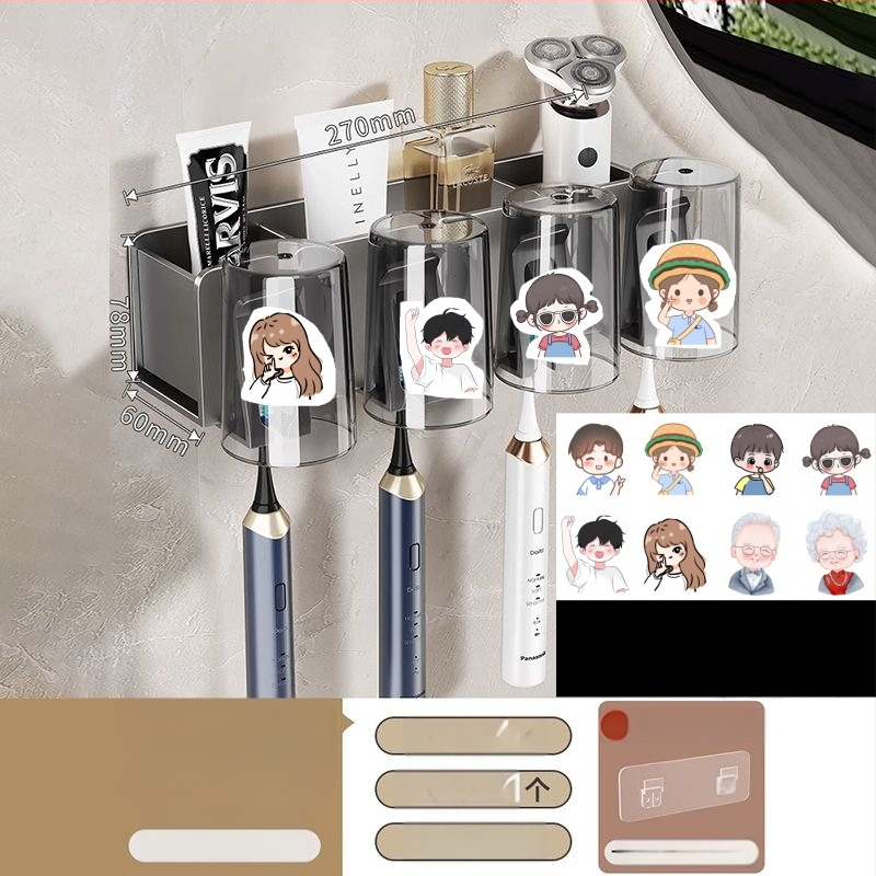 Zobu birstes turētājs, sienas montāža, bez urbšanas, alumīnijs, 2-3-4 nodalījumi, ar drukātu logotipu