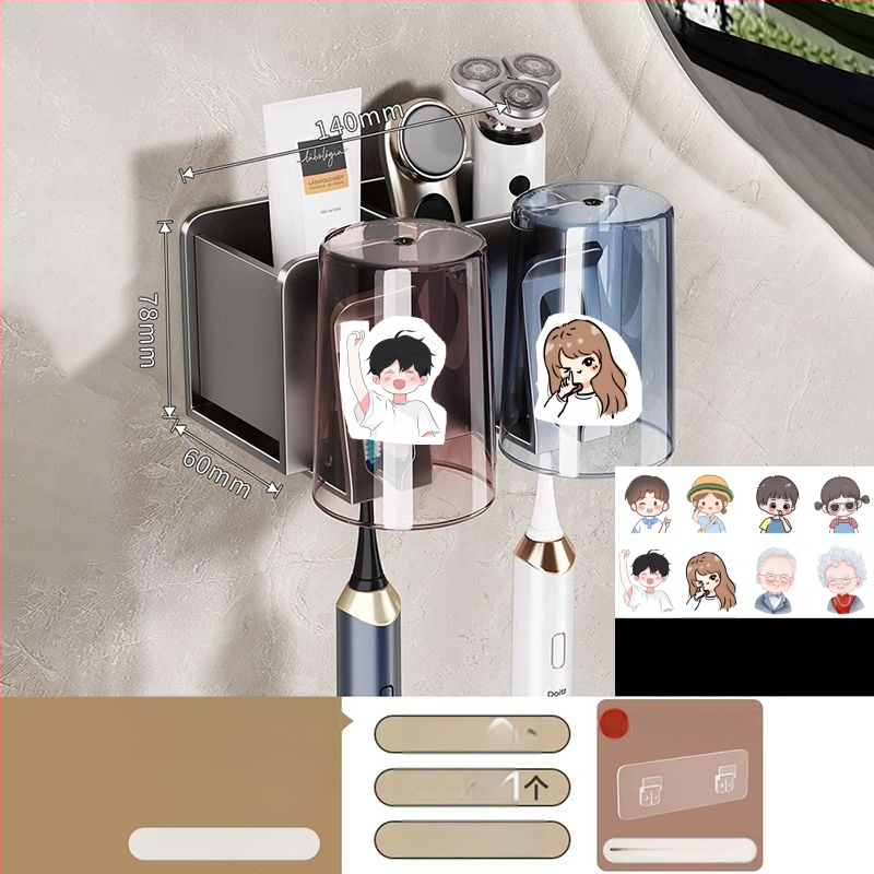 Zobu birstes turētājs, sienas montāža, bez urbšanas, alumīnijs, 2-3-4 nodalījumi, ar drukātu logotipu