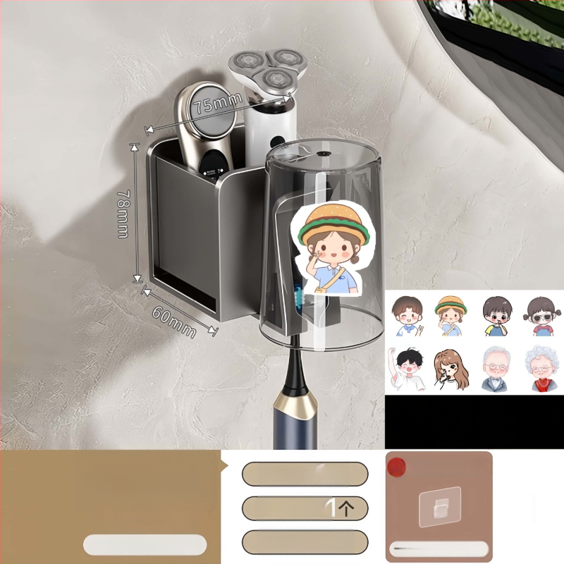 Zobu birstes turētājs, sienas montāža, bez urbšanas, alumīnijs, 2-3-4 nodalījumi, ar drukātu logotipu