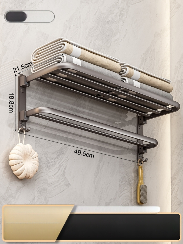 Siena dvieļu plaukts no Space Aluminum, 2 līmeņi, salokāms vannas istabai, bez urbuma