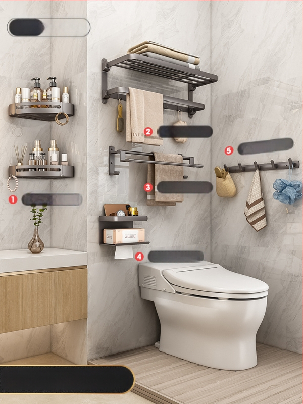 Siena dvieļu plaukts no Space Aluminum, 2 līmeņi, salokāms vannas istabai, bez urbuma