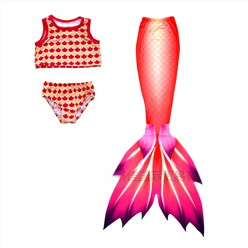 Bērnu viengabala sirenas peldkostīms ar asti un plūsmām, svītrainu/gradienta raksts, 20% elastāns