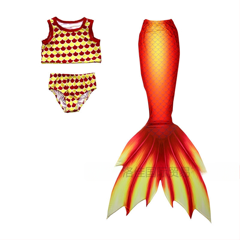 Bērnu viengabala sirenas peldkostīms ar asti un plūsmām, svītrainu/gradienta raksts, 20% elastāns