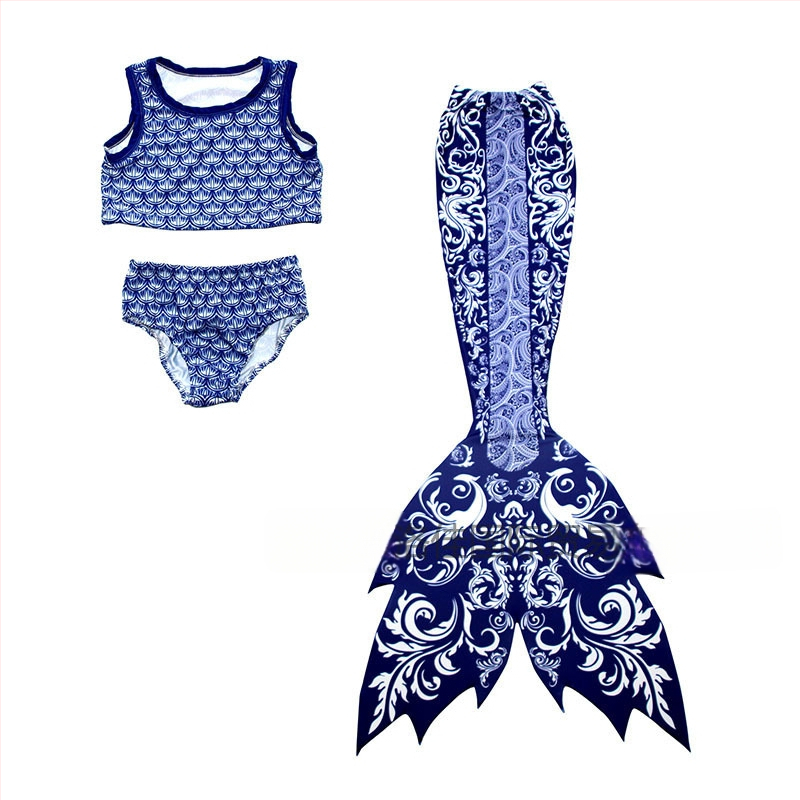 Bērnu viengabala sirenas peldkostīms ar asti un plūsmām, svītrainu/gradienta raksts, 20% elastāns