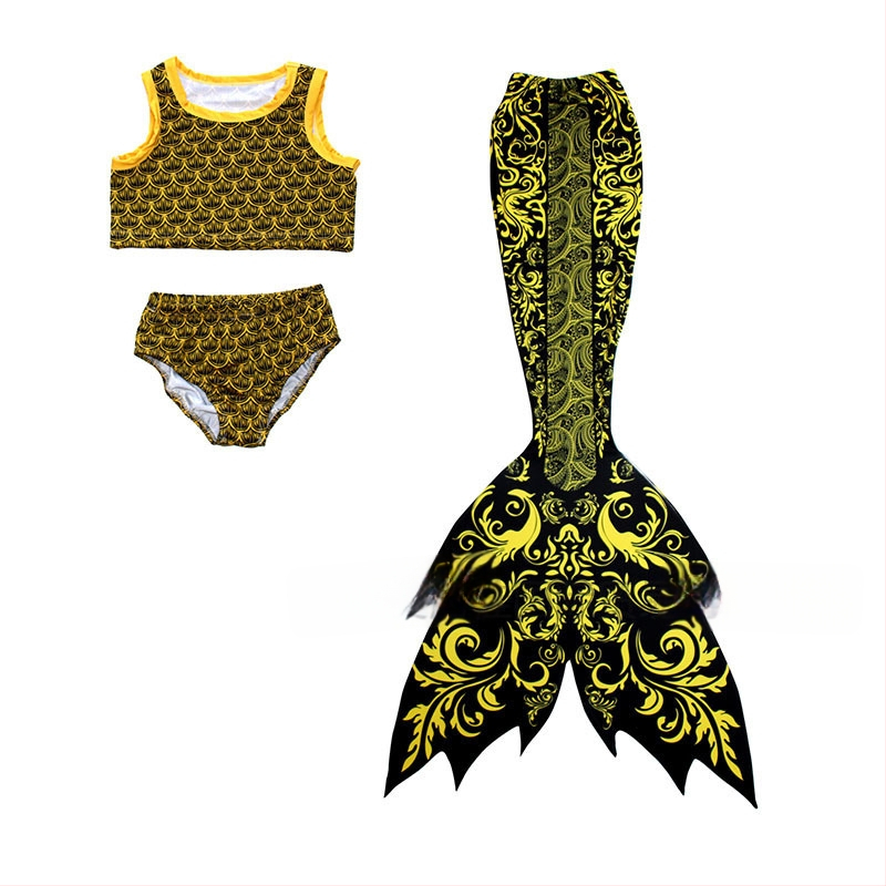 Bērnu viengabala sirenas peldkostīms ar asti un plūsmām, svītrainu/gradienta raksts, 20% elastāns