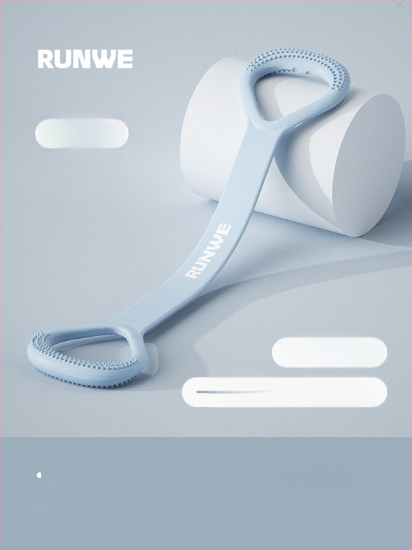 Figura-8 įtamptuvė nugaros ir pečių tempimui — silikonas, 20 lb pasipriešinimas, atviras pečių dizainas, prekinis ženklas Runwe/langwei