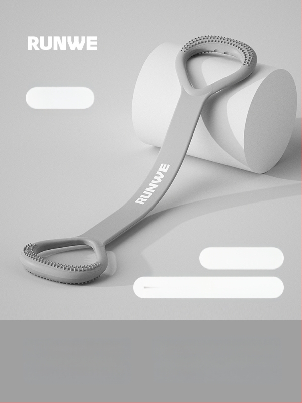 Figura-8 įtamptuvė nugaros ir pečių tempimui — silikonas, 20 lb pasipriešinimas, atviras pečių dizainas, prekinis ženklas Runwe/langwei