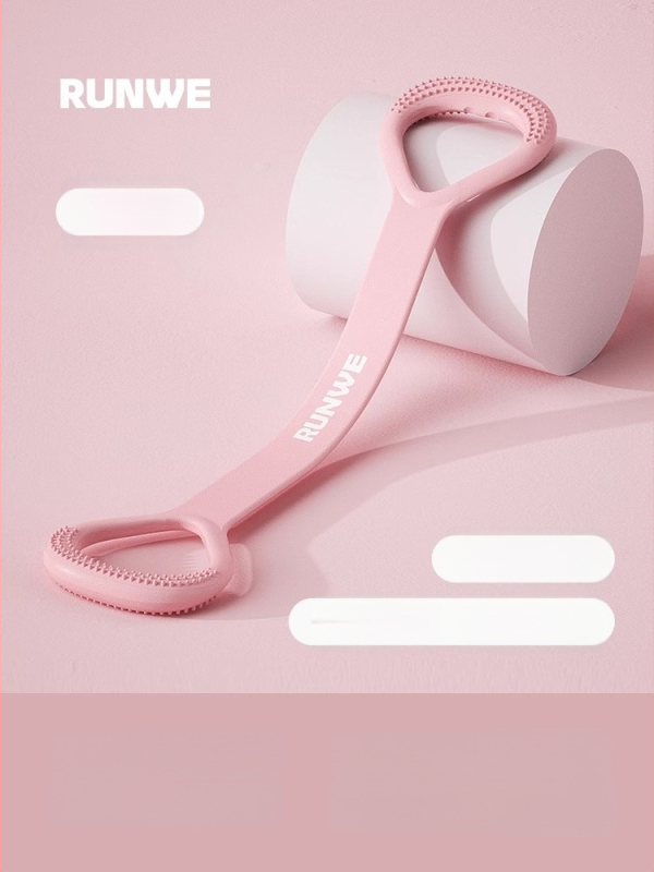 Figura-8 įtamptuvė nugaros ir pečių tempimui — silikonas, 20 lb pasipriešinimas, atviras pečių dizainas, prekinis ženklas Runwe/langwei