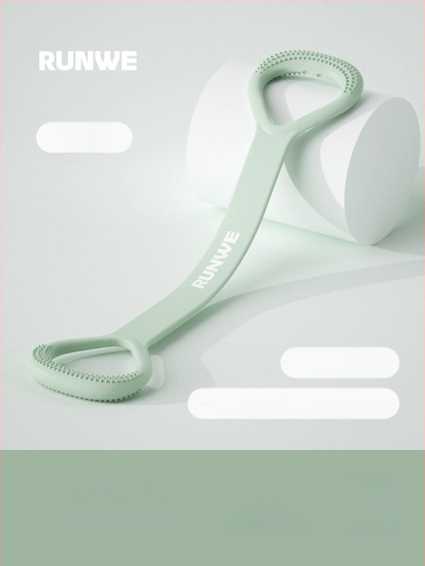 Figura-8 įtamptuvė nugaros ir pečių tempimui — silikonas, 20 lb pasipriešinimas, atviras pečių dizainas, prekinis ženklas Runwe/langwei