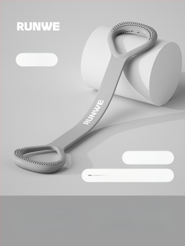 Figura-8 įtamptuvė nugaros ir pečių tempimui — silikonas, 20 lb pasipriešinimas, atviras pečių dizainas, prekinis ženklas Runwe/langwei
