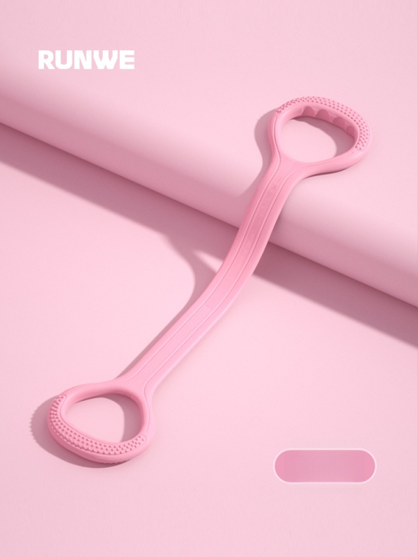 Figura-8 įtamptuvė nugaros ir pečių tempimui — silikonas, 20 lb pasipriešinimas, atviras pečių dizainas, prekinis ženklas Runwe/langwei
