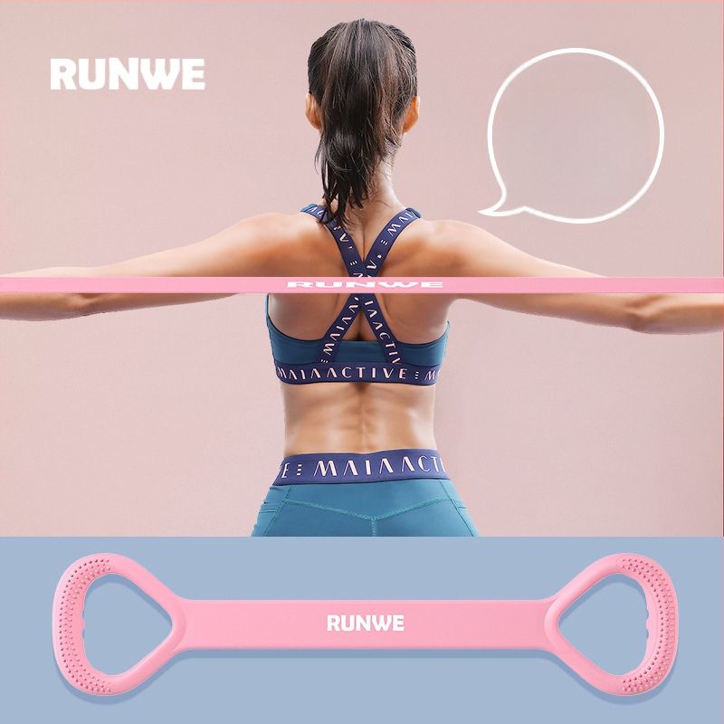 Figura-8 įtamptuvė nugaros ir pečių tempimui — silikonas, 20 lb pasipriešinimas, atviras pečių dizainas, prekinis ženklas Runwe/langwei