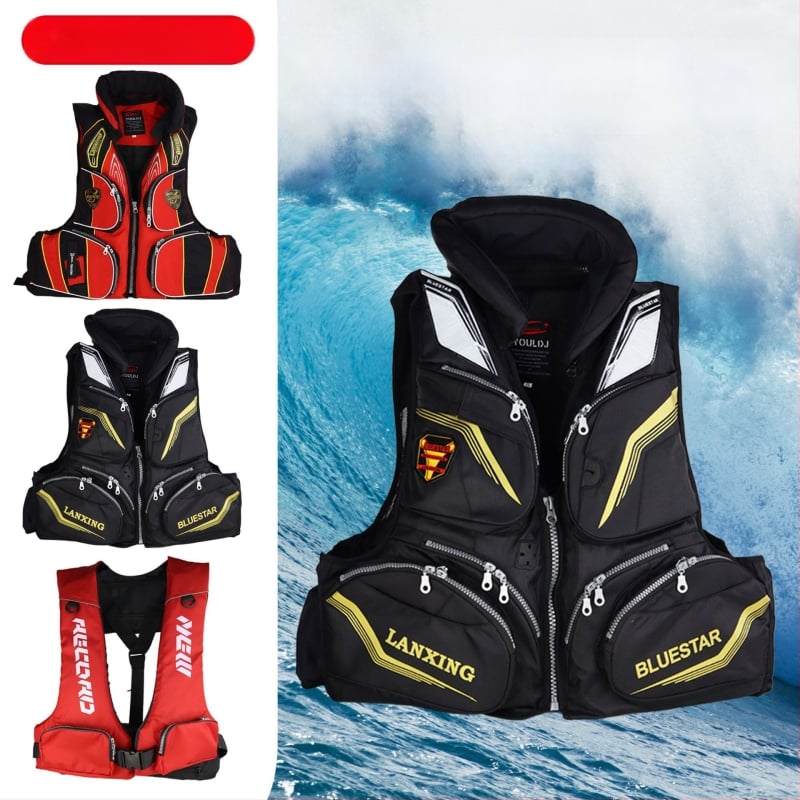 Suaugusiųjų gelbėjimo liemenė su dideliu plūdrumu, skirta jūros žvejybai ir banglenčių sportui, Oxford audinys, 6 kišenės su užsegimais, specifikacija 60