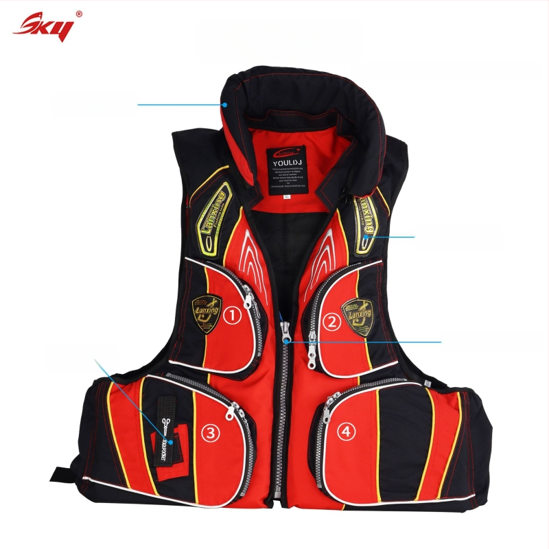 Suaugusiųjų gelbėjimo liemenė su dideliu plūdrumu, skirta jūros žvejybai ir banglenčių sportui, Oxford audinys, 6 kišenės su užsegimais, specifikacija 60