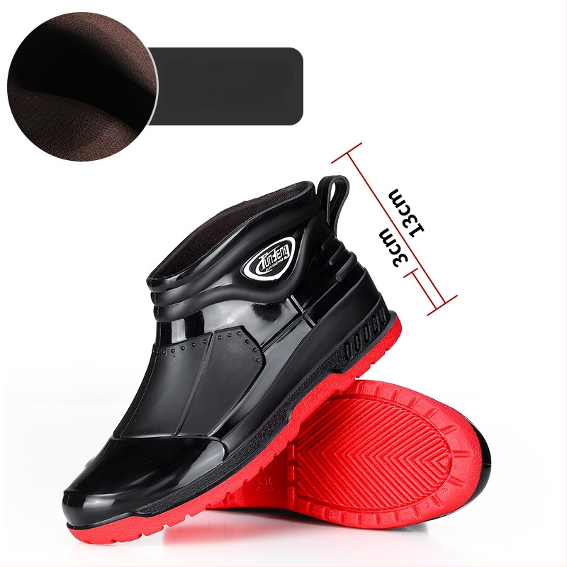 Meeste lühikesed vihmasaapad - PVC ülemine osa, injektsiooniga vormitud plasttald, EVA sisetald, sisemine võrkvooder, veekindlad ja libisemiskindlad