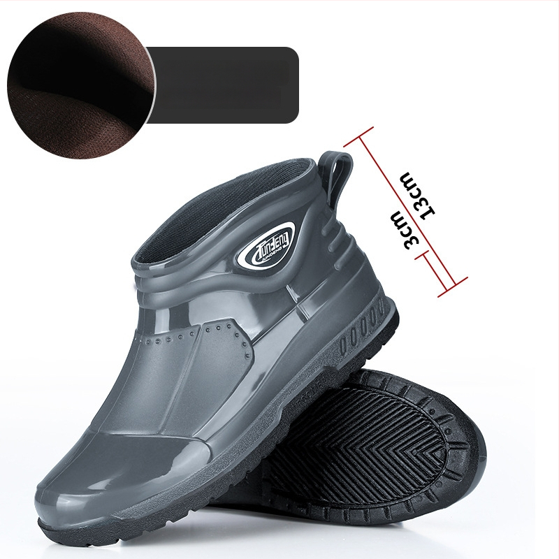 Meeste lühikesed vihmasaapad - PVC ülemine osa, injektsiooniga vormitud plasttald, EVA sisetald, sisemine võrkvooder, veekindlad ja libisemiskindlad