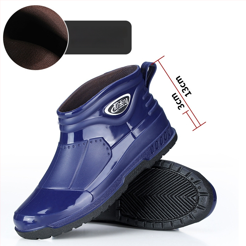 Meeste lühikesed vihmasaapad - PVC ülemine osa, injektsiooniga vormitud plasttald, EVA sisetald, sisemine võrkvooder, veekindlad ja libisemiskindlad