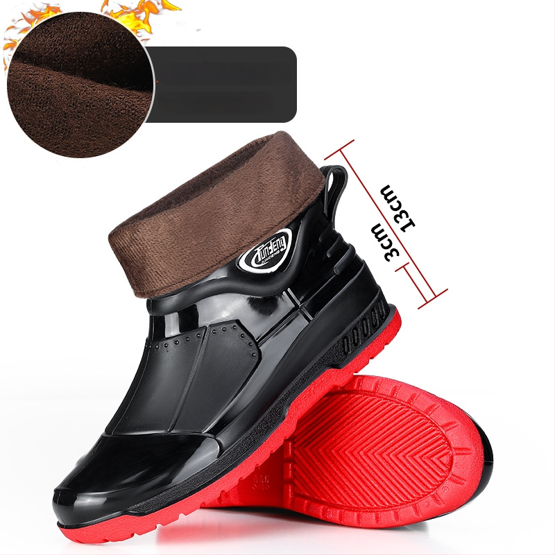 Meeste lühikesed vihmasaapad - PVC ülemine osa, injektsiooniga vormitud plasttald, EVA sisetald, sisemine võrkvooder, veekindlad ja libisemiskindlad