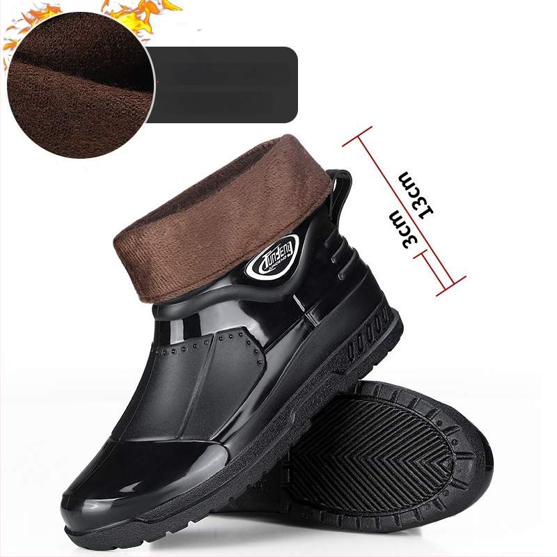 Meeste lühikesed vihmasaapad - PVC ülemine osa, injektsiooniga vormitud plasttald, EVA sisetald, sisemine võrkvooder, veekindlad ja libisemiskindlad