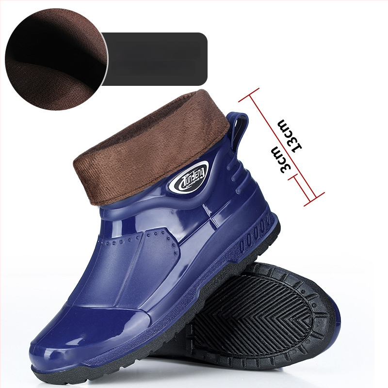 Meeste lühikesed vihmasaapad - PVC ülemine osa, injektsiooniga vormitud plasttald, EVA sisetald, sisemine võrkvooder, veekindlad ja libisemiskindlad