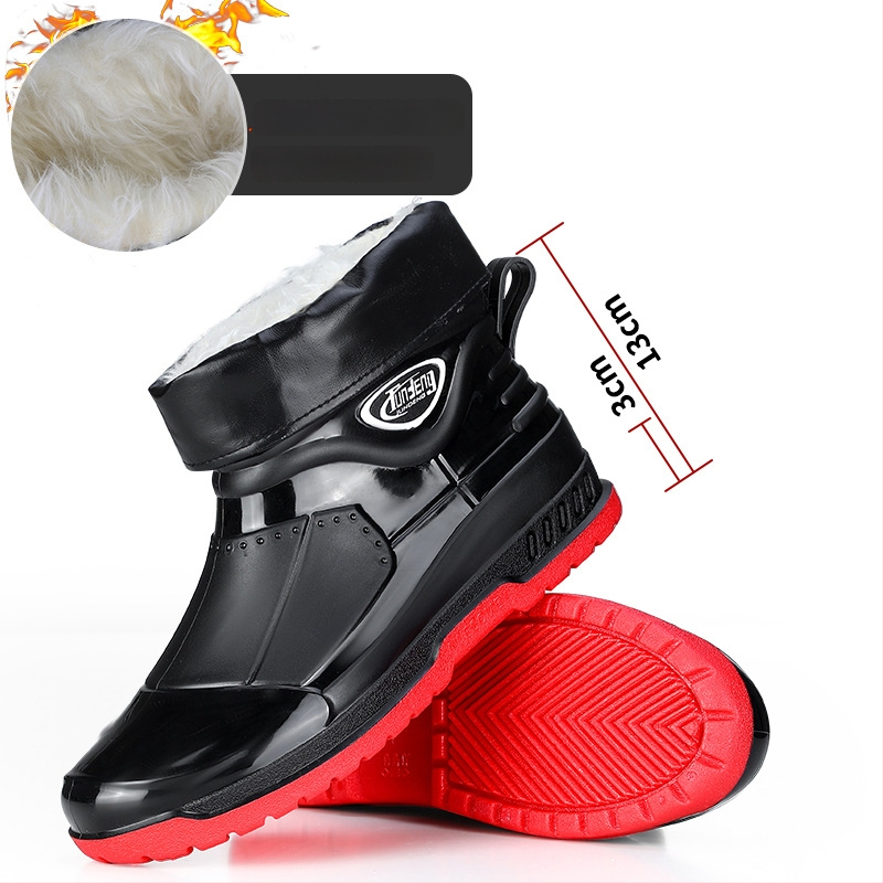 Meeste lühikesed vihmasaapad - PVC ülemine osa, injektsiooniga vormitud plasttald, EVA sisetald, sisemine võrkvooder, veekindlad ja libisemiskindlad