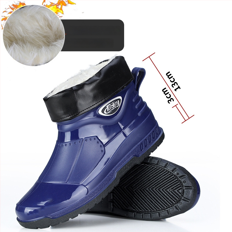 Meeste lühikesed vihmasaapad - PVC ülemine osa, injektsiooniga vormitud plasttald, EVA sisetald, sisemine võrkvooder, veekindlad ja libisemiskindlad