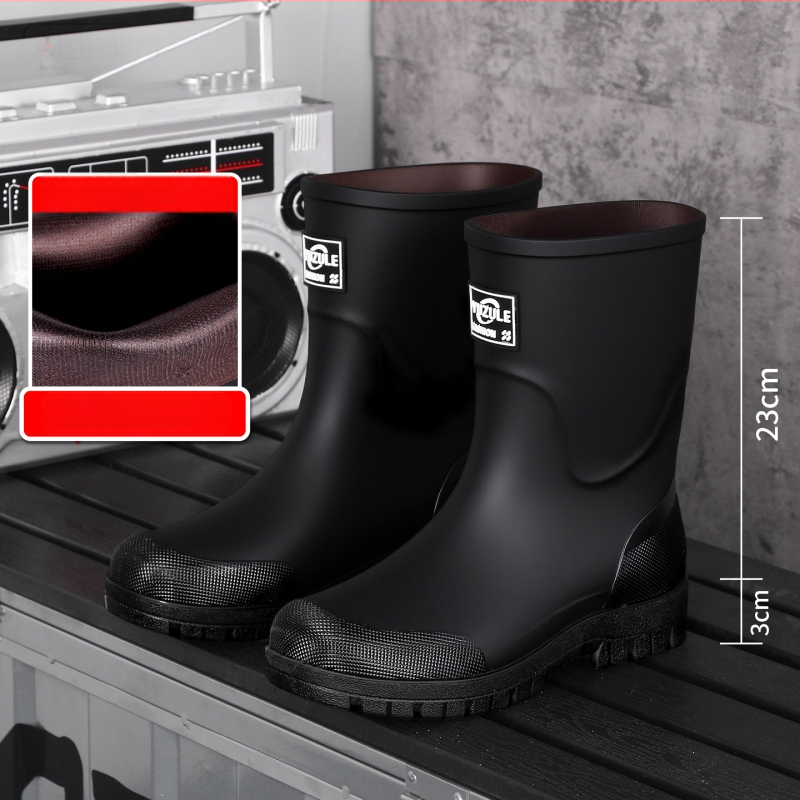 Keskmise kõrgusega meeste vihmasaapad, veekindel PVC, libisemiskindel tald, soe vooder, kulumiskindel, väljas ja kalapüügiks