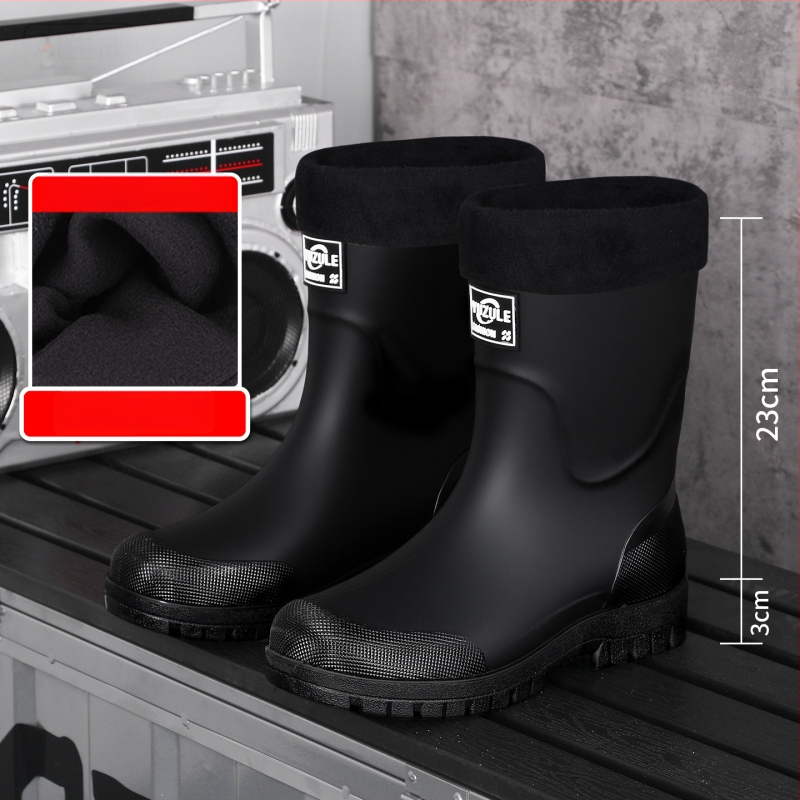 Keskmise kõrgusega meeste vihmasaapad, veekindel PVC, libisemiskindel tald, soe vooder, kulumiskindel, väljas ja kalapüügiks