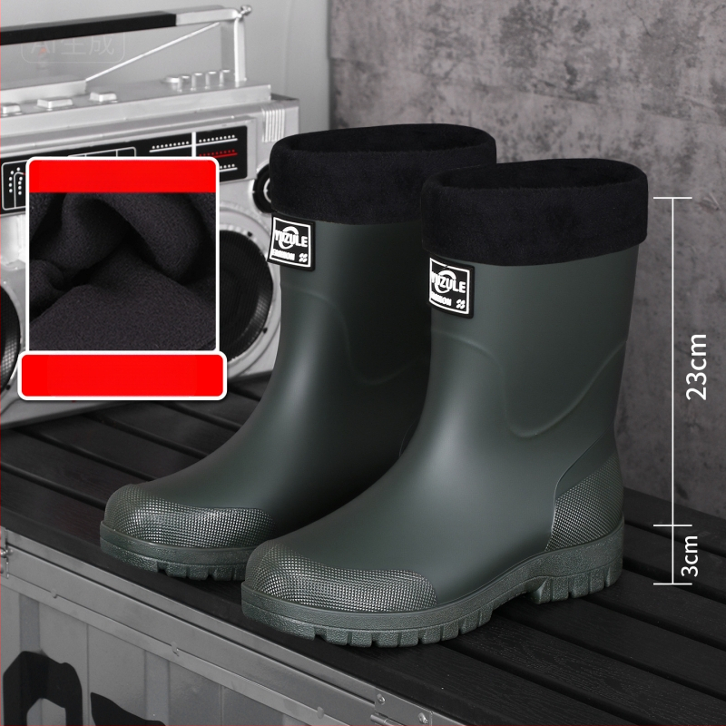 Keskmise kõrgusega meeste vihmasaapad, veekindel PVC, libisemiskindel tald, soe vooder, kulumiskindel, väljas ja kalapüügiks