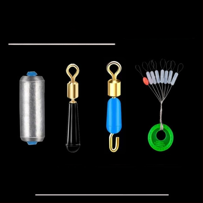 Līnijas komplekts ar silikona pērlītēm, vara galvas plūdei sēdekļa, silikona klips zem līnijas, osmiņa formas gredzens, ātra svina mērlente