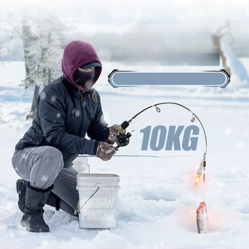 Ledus makšķerēšanas nūja, pārnēsājama, ar iepriekš piesienotu līniju un iekļauto spoli, pilns komplekts