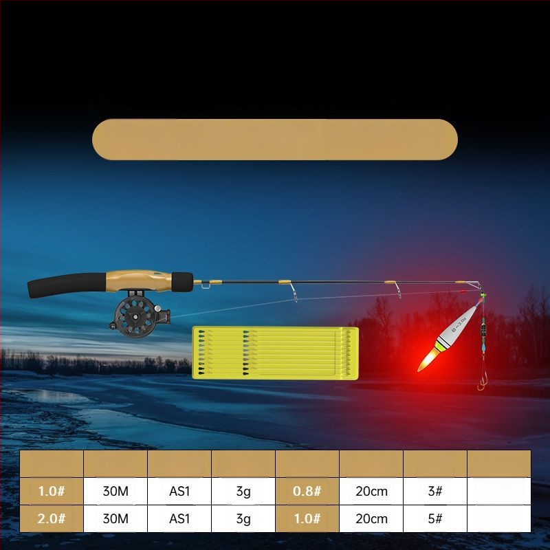 Ledus makšķerēšanas nūja, pārnēsājama, ar iepriekš piesienotu līniju un iekļauto spoli, pilns komplekts