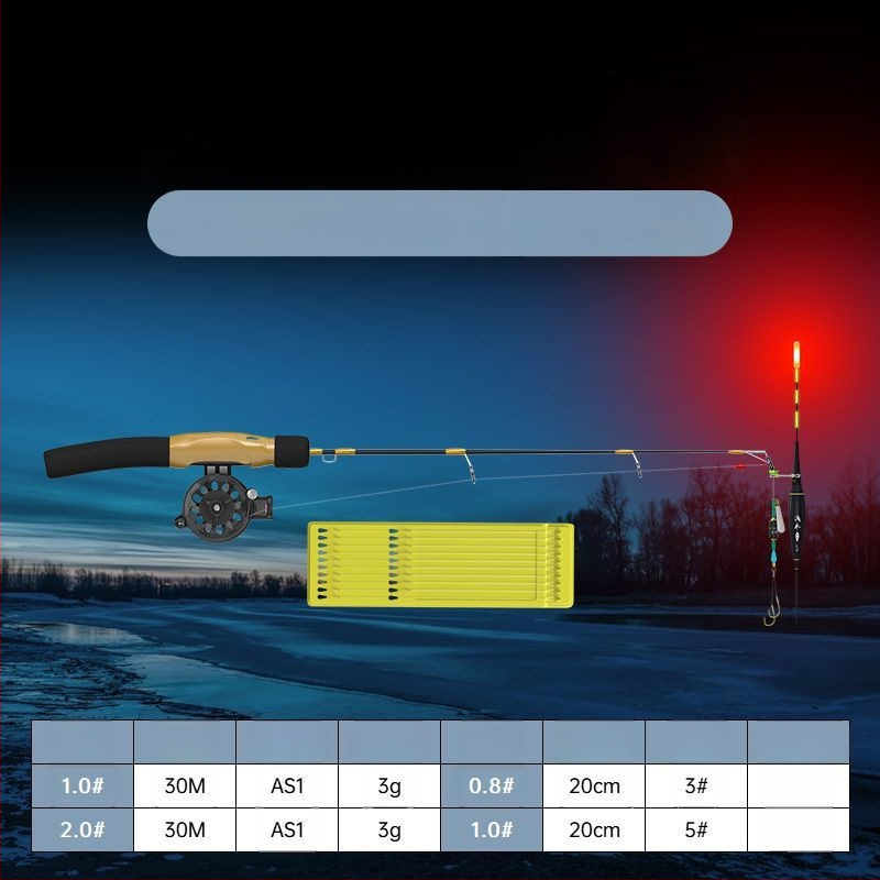 Ledus makšķerēšanas nūja, pārnēsājama, ar iepriekš piesienotu līniju un iekļauto spoli, pilns komplekts