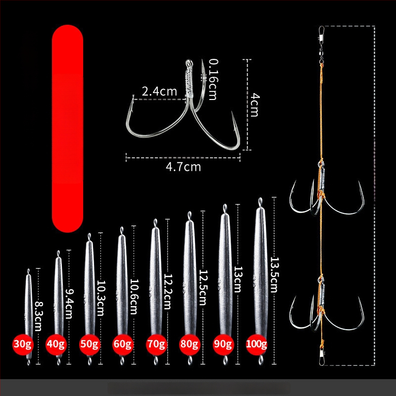 Āķu komplekts ar svina galvas ankoram, ar trim zobiem, zvīņu laušanas asmens, garš metiens, iepriekš piesieti āķi