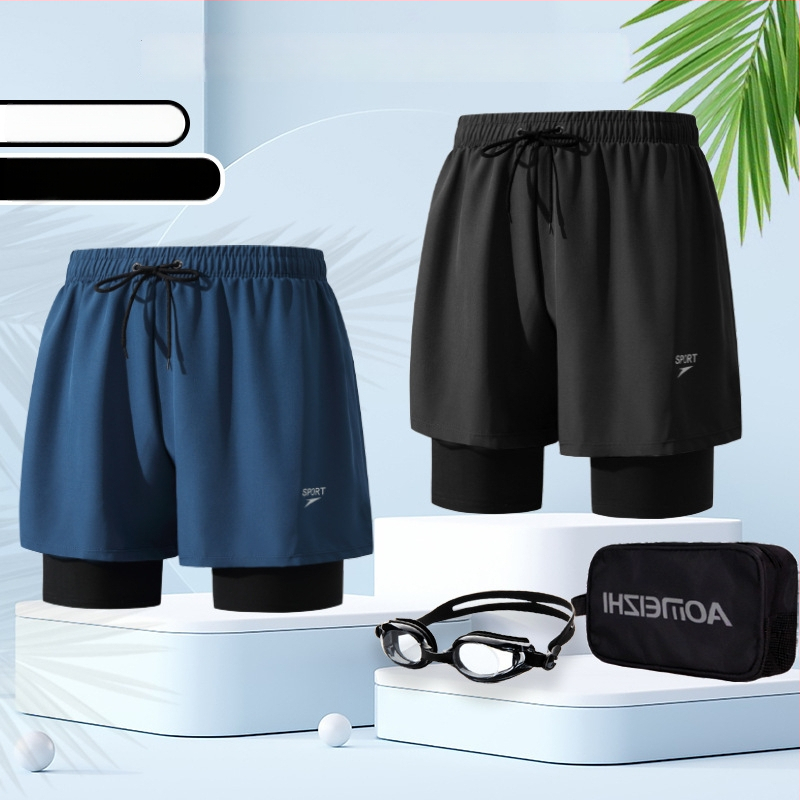 Unisex divslāņu vaļīgi peldkostīmu šorti, poliestera-spandeks maisījums, līdz 30% spandeksa, bokser styling